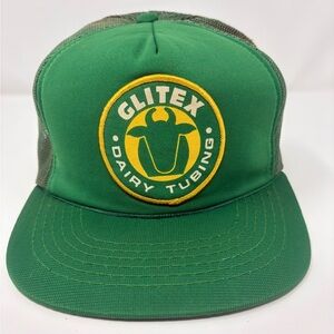 Vintage Snapback Trucker Mesh Hat Glitex Dairy Tubing Patch Farmer Bull 80s 90s